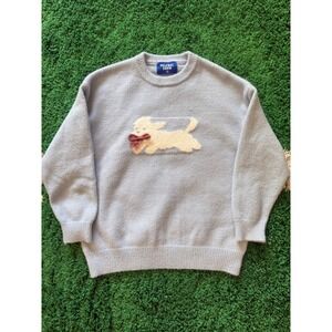 Aelfric Eden Light Blue Puppy Intarsia Sweater with 3D Bow Detail Small